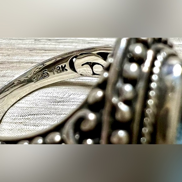 Vintage Designer (M ID) Sterling Silver & Gold Accented Blue Topaz Ring - Picture 7 of 11